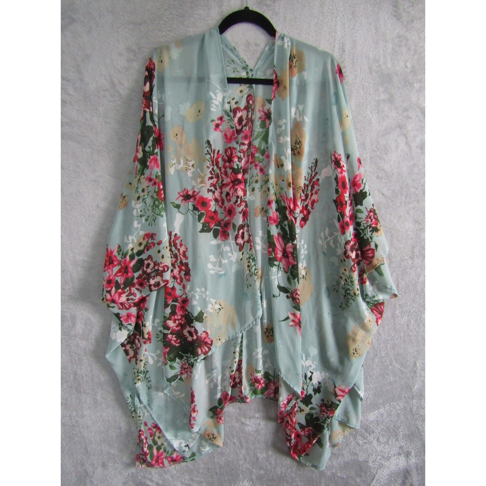 Womens Light Blue Floral Open Front‎ Kimono Cardigan O/S
